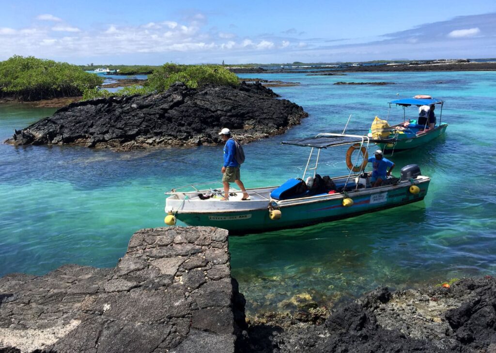 Boat arriving to the Isabela Island dock.