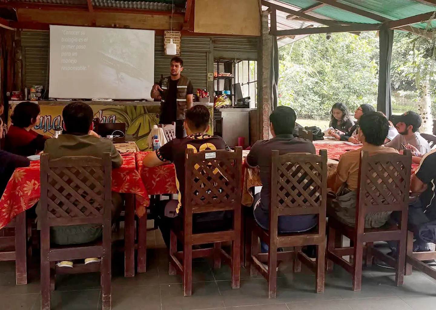 Teen participants attending leadership and wildlife conservation training session during Amazon Teen Camp Ecuador